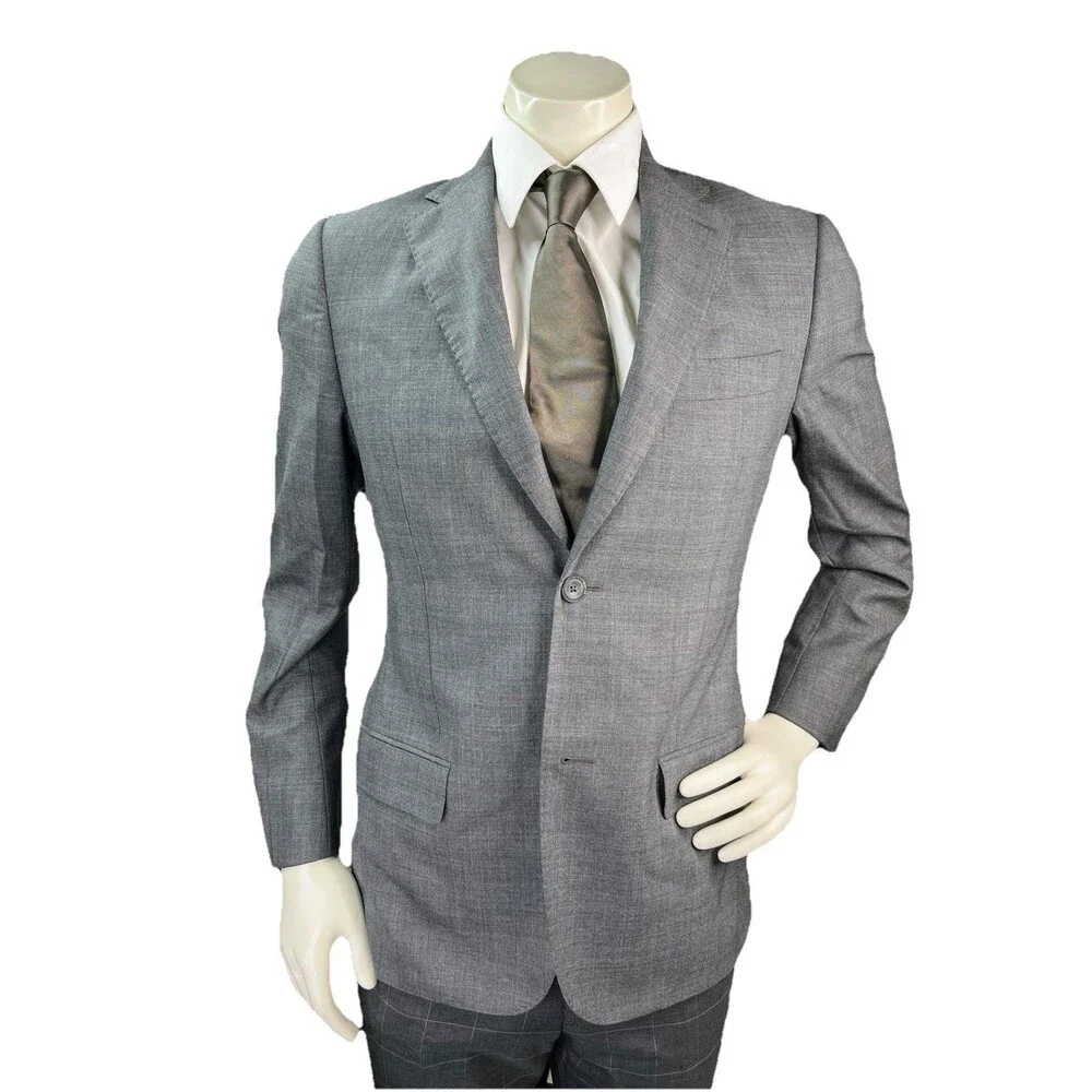 J Hilburn Vitale Barberis Men 36R Blazer European Fit Gray Wool Glen Plaid